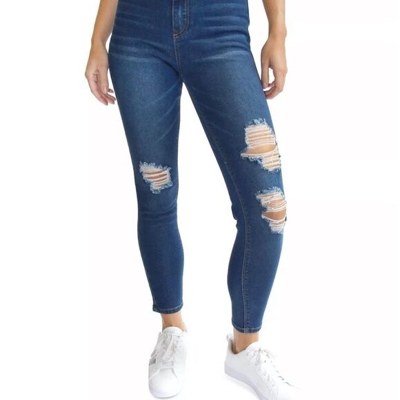 New Almost Famous Juniors Ripped High Rise Mom Jeans size 1 - Picture 4 of 6